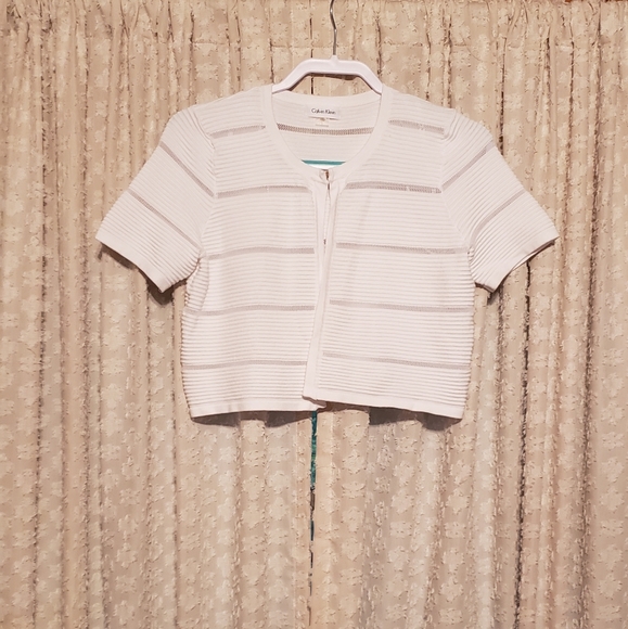 Calvin Klein White Cropped Cardigan Size Large - Picture 6 of 6